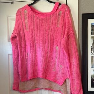 Hollister Bright Pink Super Soft  Distressed Sweater